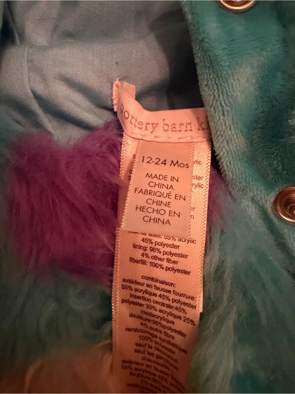 Pottery Barn Sully Costume with Purple Spots